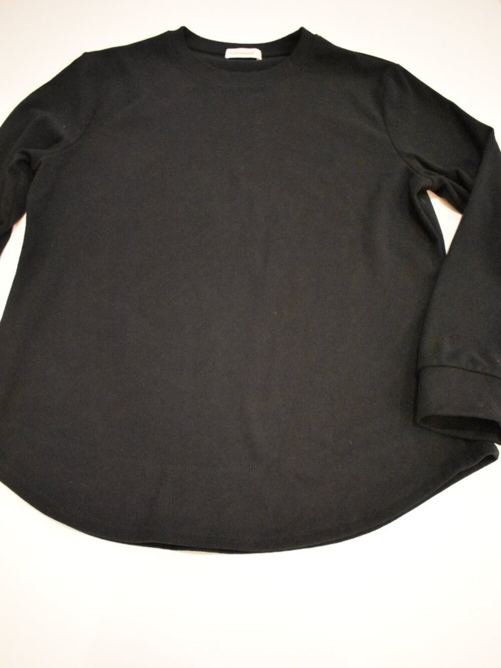 Fantaslook Large Women's Black Long Sleeve Tunic Top Curved Hem Casual Basic Shi
